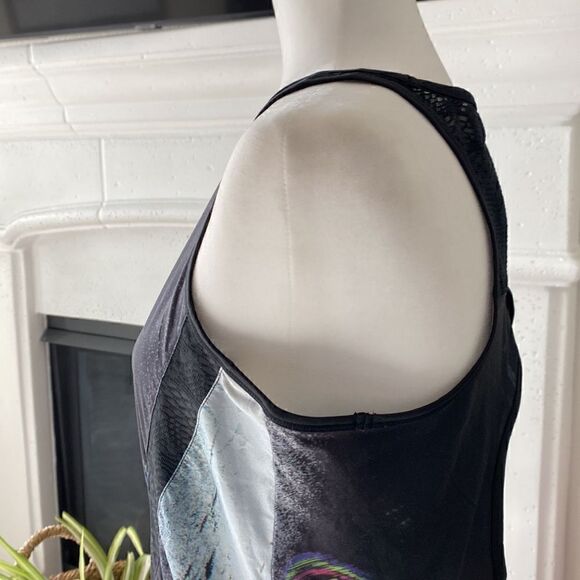 Nanette Lepore Tunic Key Hole Tank Top Black Pink Side Slit Workout Exercises M - Picture 8 of 10